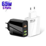 65W Dual PD Type-C + 3 x USB Multi Port Charger for Phone and Tablet PC, EU Plug, EU Plug