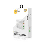 65W Dual PD Type-C + 3 x USB Multi Port Charger with 3A Type-C to 8 Pin Data Cable, US Plug, US Plug + Type-C to 8 Pin Cable