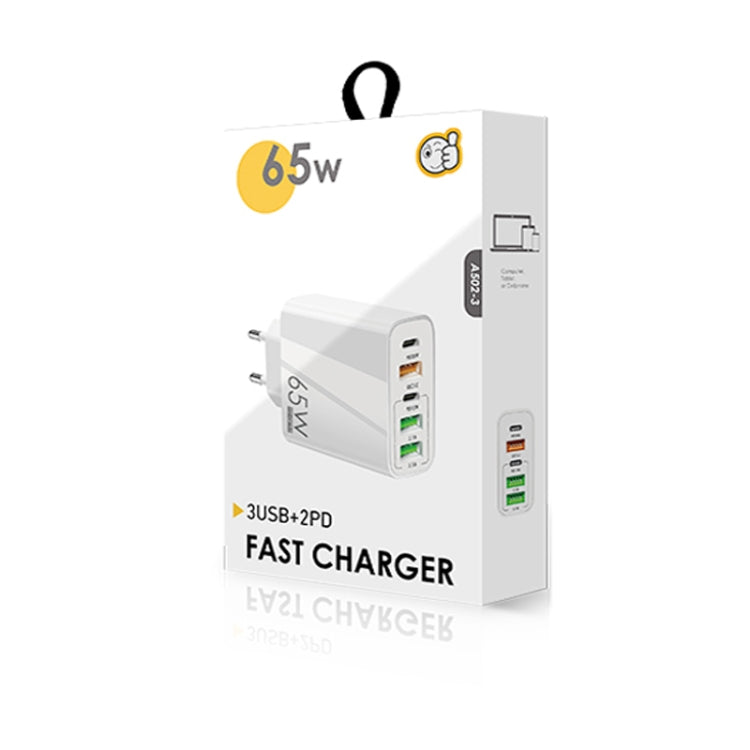 65W Dual PD Type-C + 3 x USB Multi Port Charger with 3A USB to 8 Pin Data Cable, EU Plug, EU Plug + USB to 8 Pin Cable
