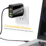 65W Dual PD Type-C + 3 x USB Multi Port Charger with 3A USB to Type-C Data Cable, UK Plug, UK Plug + USB to Type-C Cable