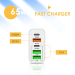 65W Dual PD Type-C + 3 x USB Multi Port Charger with 3A USB to Micro USB Data Cable, UK Plug, UK Plug + USB to Micro USB Cable