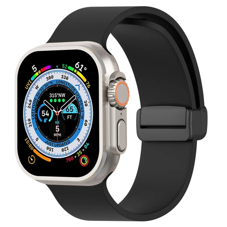 Magnetic Black Buckle Smooth Silicone Watch Band, For Apple Watch Ultra 49mm, For Apple Watch Series 8&7 45mm, For Apple Watch Series 8&7 41mm