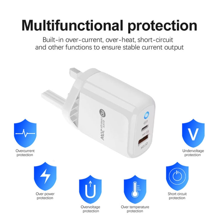 PD04 Type-C + USB Mobile Phone Charger with Type-C to Type-C Cable, UK Plug, UK Plug + Type-C to Type-C Cable