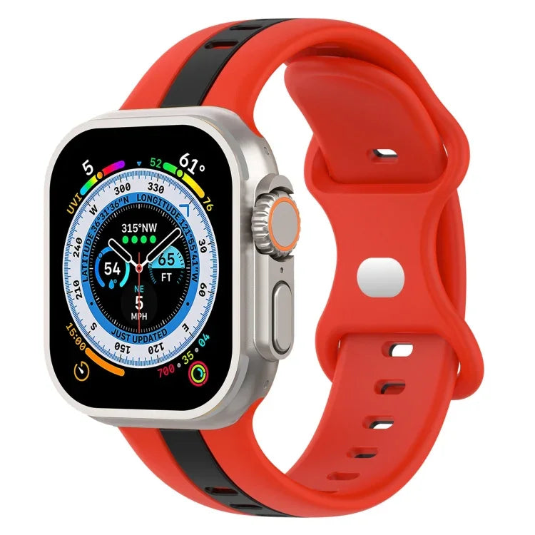 Butterfly Buckle Two-Color Silicone Watch Band, For Apple Watch Ultra 49mm, For Apple Watch Series 8&7 45mm, For Apple Watch Series 8&7 41mm