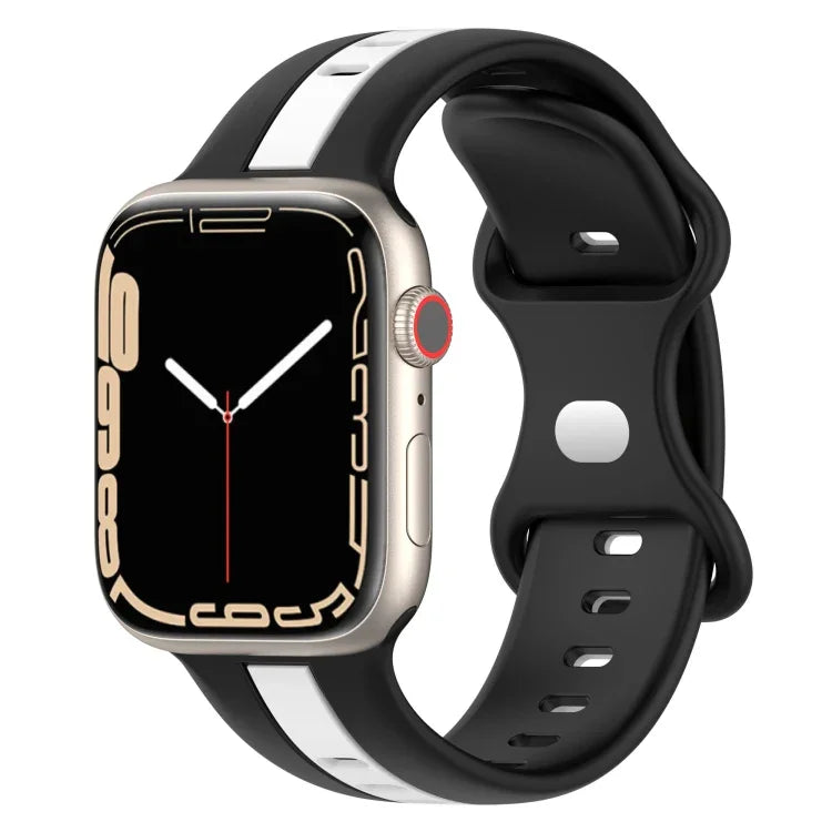 Butterfly Buckle Two-Color Silicone Watch Band, For Apple Watch Ultra 49mm, For Apple Watch Series 8&7 45mm, For Apple Watch Series 8&7 41mm