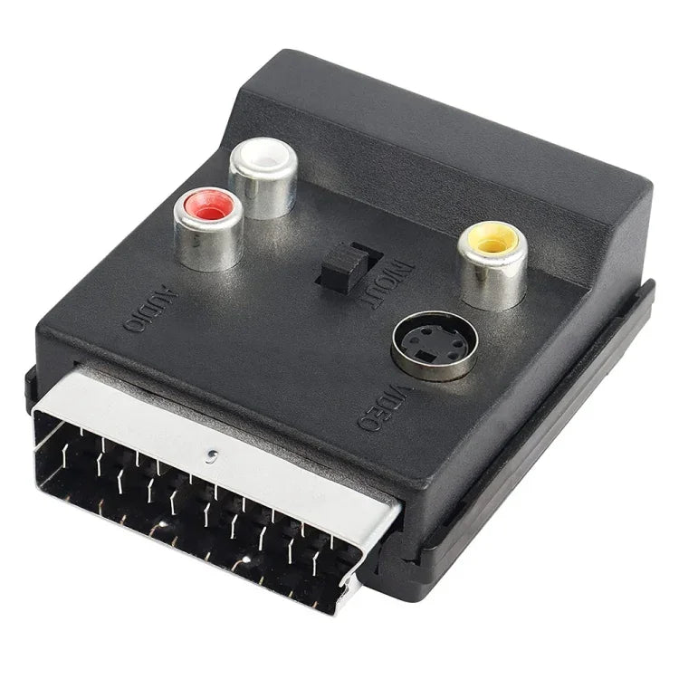 JUNSUNMAY 21 Pin Scart Male to Female S-Video 3 RCA Adapter Switchable in Out Audio Converter