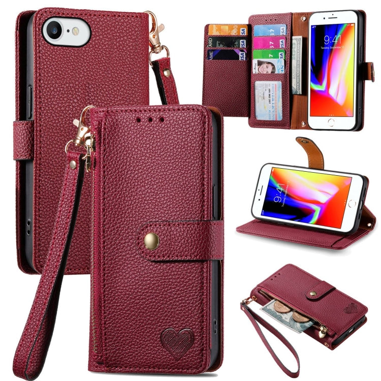 Love Zipper Lanyard Leather Phone Case, For iPhone 14 Pro Max, For iPhone 7 / 8 / SE 2022, For iPhone 13 Pro Max, For iPhone 13 Pro, For iPhone 13, For iPhone 12 / 12 Pro, For iPhone 12 Pro Max, For iPhone 11 Pro Max