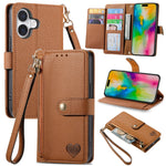 Love Zipper Lanyard Leather Phone Case, For iPhone 17e / 16e, For iPhone 17 Pro Max, For iPhone 17 Pro, For iPhone 17, For iPhone Air, For iPhone 16 Pro Max, For iPhone 16 Pro, For iPhone 16 Plus