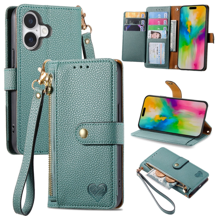 Love Zipper Lanyard Leather Phone Case, For iPhone 17e / 16e, For iPhone 17 Pro Max, For iPhone 17 Pro, For iPhone 17, For iPhone Air, For iPhone 16 Pro Max, For iPhone 16 Pro, For iPhone 16 Plus