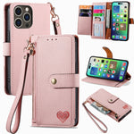Love Zipper Lanyard Leather Phone Case, For iPhone 17e / 16e, For iPhone 17 Pro Max, For iPhone 17 Pro, For iPhone 17, For iPhone Air, For iPhone 16 Pro Max, For iPhone 16 Pro, For iPhone 16 Plus