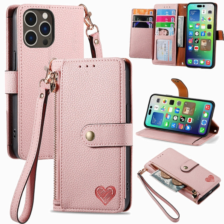 Love Zipper Lanyard Leather Phone Case, For iPhone 17e / 16e, For iPhone 17 Pro Max, For iPhone 17 Pro, For iPhone 17, For iPhone Air, For iPhone 16 Pro Max, For iPhone 16 Pro, For iPhone 16 Plus