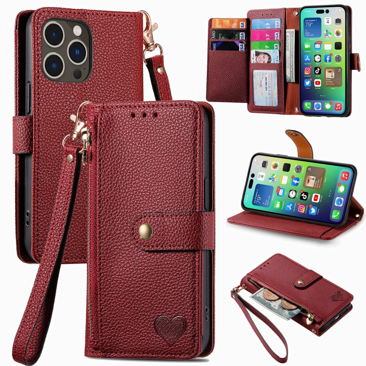 Love Zipper Lanyard Leather Phone Case, For iPhone 17e / 16e, For iPhone 17 Pro Max, For iPhone 17 Pro, For iPhone 17, For iPhone Air, For iPhone 16 Pro Max, For iPhone 16 Pro, For iPhone 16 Plus