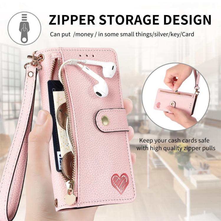 Love Zipper Lanyard Leather Phone Case, For iPhone 17e / 16e, For iPhone 17 Pro Max, For iPhone 17 Pro, For iPhone 17, For iPhone Air, For iPhone 16 Pro Max, For iPhone 16 Pro, For iPhone 16 Plus