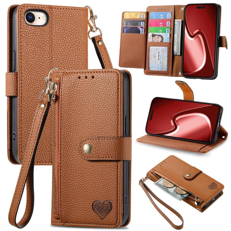 Love Zipper Lanyard Leather Phone Case, For iPhone 17e / 16e, For iPhone 17 Pro Max, For iPhone 17 Pro, For iPhone 17, For iPhone Air, For iPhone 16 Pro Max, For iPhone 16 Pro, For iPhone 16 Plus