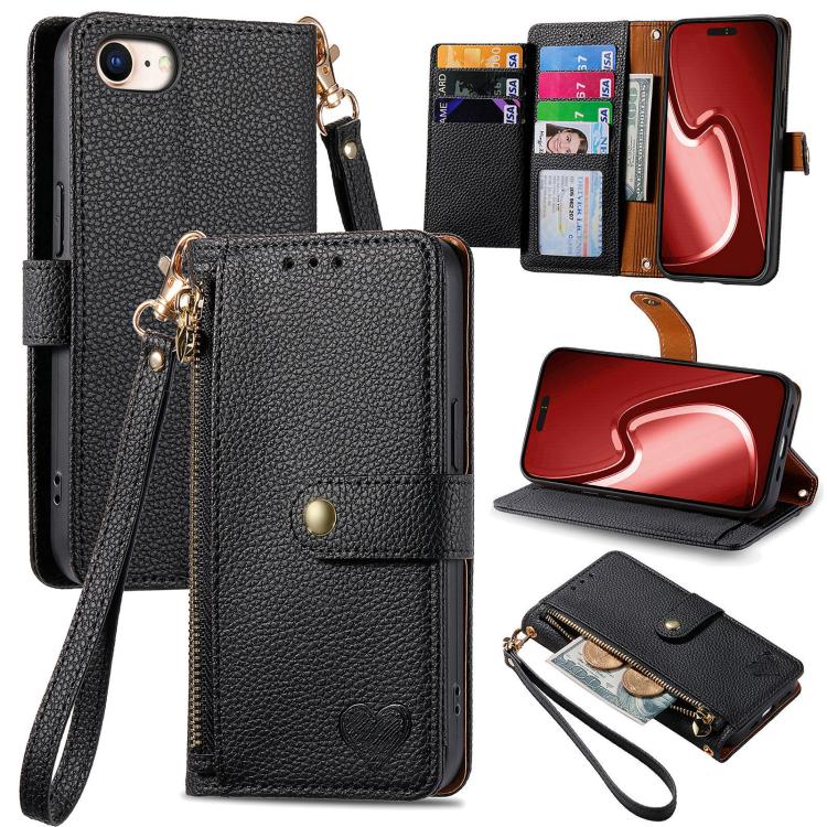 Love Zipper Lanyard Leather Phone Case, For iPhone 17e / 16e, For iPhone 17 Pro Max, For iPhone 17 Pro, For iPhone 17, For iPhone Air, For iPhone 16 Pro Max, For iPhone 16 Pro, For iPhone 16 Plus