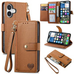 Love Zipper Lanyard Leather Phone Case, For iPhone 17e / 16e, For iPhone 17 Pro Max, For iPhone 17 Pro, For iPhone 17, For iPhone Air, For iPhone 16 Pro Max, For iPhone 16 Pro, For iPhone 16 Plus