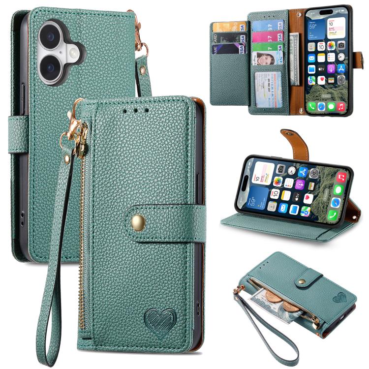 Love Zipper Lanyard Leather Phone Case, For iPhone 17e / 16e, For iPhone 17 Pro Max, For iPhone 17 Pro, For iPhone 17, For iPhone Air, For iPhone 16 Pro Max, For iPhone 16 Pro, For iPhone 16 Plus