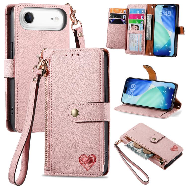 Love Zipper Lanyard Leather Phone Case, For iPhone 17e / 16e, For iPhone 17 Pro Max, For iPhone 17 Pro, For iPhone 17, For iPhone Air, For iPhone 16 Pro Max, For iPhone 16 Pro, For iPhone 16 Plus