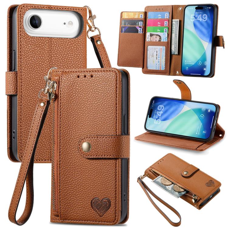 Love Zipper Lanyard Leather Phone Case, For iPhone 17e / 16e, For iPhone 17 Pro Max, For iPhone 17 Pro, For iPhone 17, For iPhone Air, For iPhone 16 Pro Max, For iPhone 16 Pro, For iPhone 16 Plus