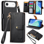 Love Zipper Lanyard Leather Phone Case, For iPhone 17e / 16e, For iPhone 17 Pro Max, For iPhone 17 Pro, For iPhone 17, For iPhone Air, For iPhone 16 Pro Max, For iPhone 16 Pro, For iPhone 16 Plus
