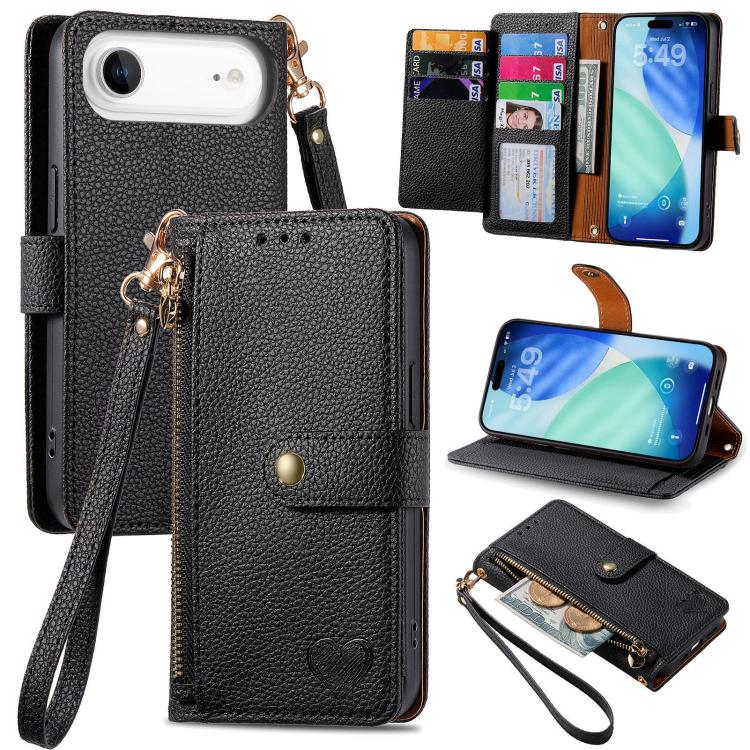 Love Zipper Lanyard Leather Phone Case, For iPhone 17e / 16e, For iPhone 17 Pro Max, For iPhone 17 Pro, For iPhone 17, For iPhone Air, For iPhone 16 Pro Max, For iPhone 16 Pro, For iPhone 16 Plus