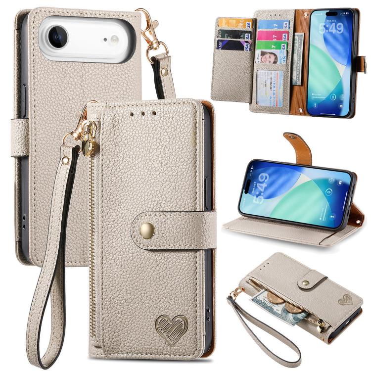 Love Zipper Lanyard Leather Phone Case, For iPhone 17e / 16e, For iPhone 17 Pro Max, For iPhone 17 Pro, For iPhone 17, For iPhone Air, For iPhone 16 Pro Max, For iPhone 16 Pro, For iPhone 16 Plus