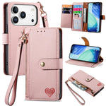 Love Zipper Lanyard Leather Phone Case, For iPhone 17e / 16e, For iPhone 17 Pro Max, For iPhone 17 Pro, For iPhone 17, For iPhone Air, For iPhone 16 Pro Max, For iPhone 16 Pro, For iPhone 16 Plus
