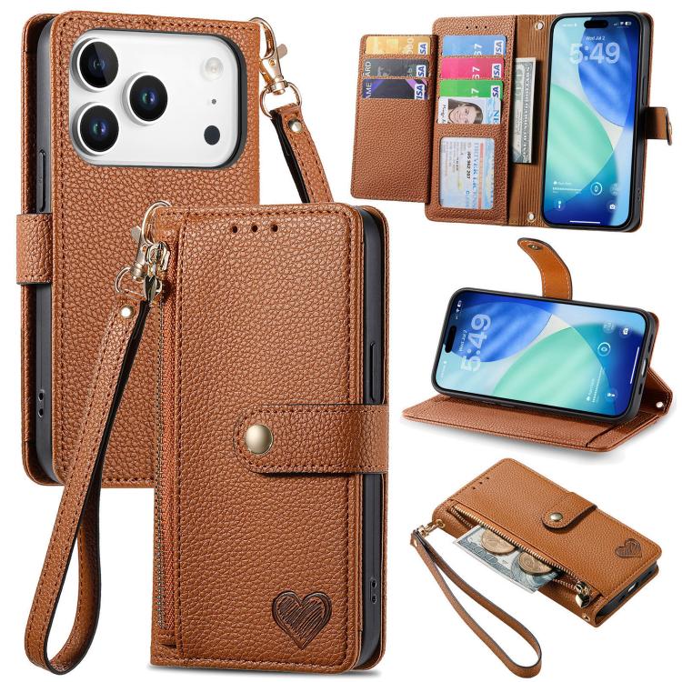 Love Zipper Lanyard Leather Phone Case, For iPhone 17e / 16e, For iPhone 17 Pro Max, For iPhone 17 Pro, For iPhone 17, For iPhone Air, For iPhone 16 Pro Max, For iPhone 16 Pro, For iPhone 16 Plus