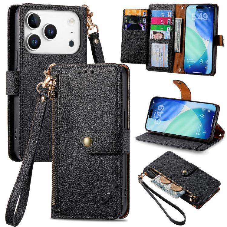 Love Zipper Lanyard Leather Phone Case, For iPhone 17e / 16e, For iPhone 17 Pro Max, For iPhone 17 Pro, For iPhone 17, For iPhone Air, For iPhone 16 Pro Max, For iPhone 16 Pro, For iPhone 16 Plus