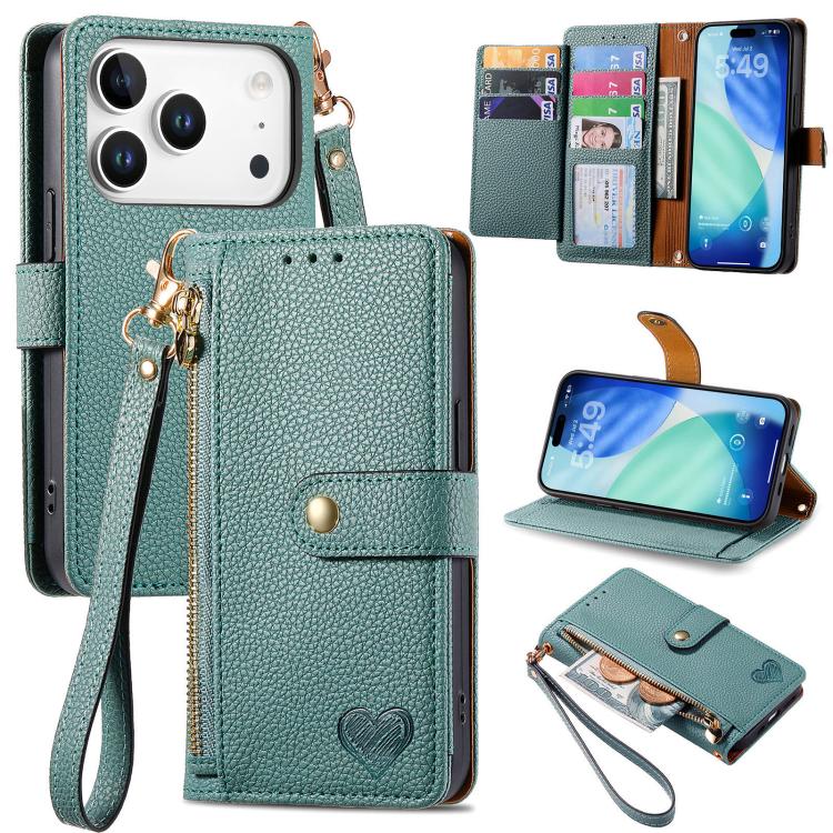 Love Zipper Lanyard Leather Phone Case, For iPhone 17e / 16e, For iPhone 17 Pro Max, For iPhone 17 Pro, For iPhone 17, For iPhone Air, For iPhone 16 Pro Max, For iPhone 16 Pro, For iPhone 16 Plus