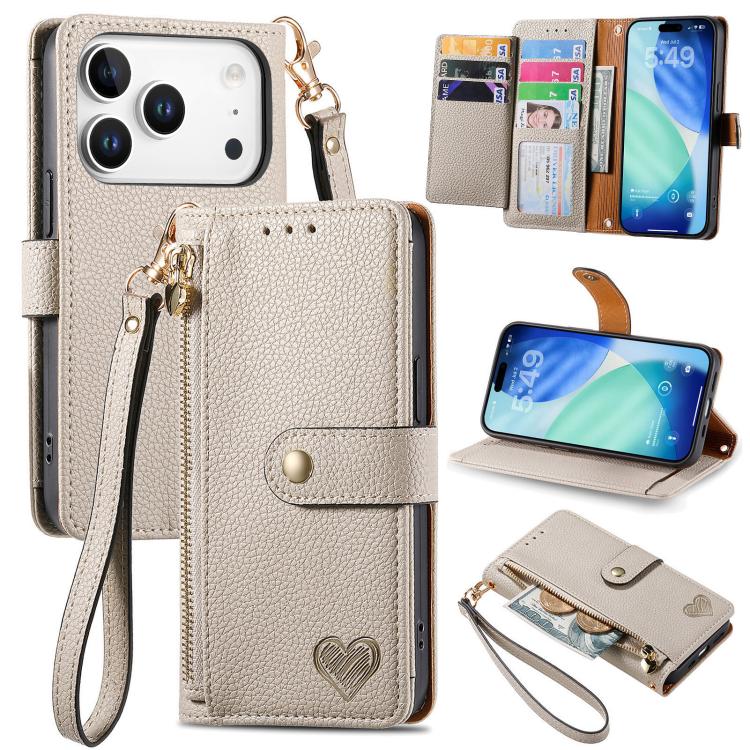 Love Zipper Lanyard Leather Phone Case, For iPhone 17e / 16e, For iPhone 17 Pro Max, For iPhone 17 Pro, For iPhone 17, For iPhone Air, For iPhone 16 Pro Max, For iPhone 16 Pro, For iPhone 16 Plus