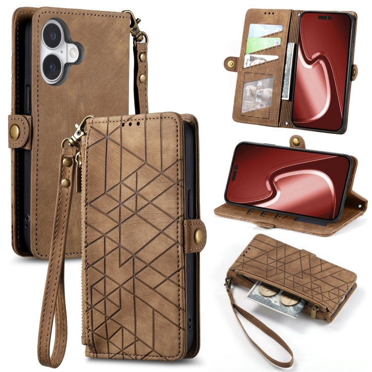 Geometric Zipper Wallet Side Buckle Leather Phone Case, For iPhone 17e / 16e, For iPhone 17 Pro Max, For iPhone 17 Pro, For iPhone 17, For iPhone Air, For iPhone 16 Pro Max, For iPhone 16 Pro, For iPhone 16 Plus