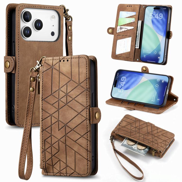 Geometric Zipper Wallet Side Buckle Leather Phone Case, For iPhone 18 Pro / 17 Pro, For iPhone 18 Pro Max / 17 Pro Max, For iPhone 17e / 16e, For iPhone 17, For iPhone Air, For iPhone 16 Pro Max, For iPhone 16 Pro, For iPhone 16 Plus