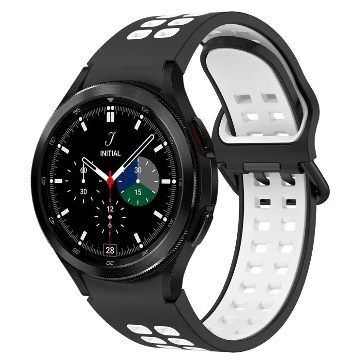 breathable silicone watch band for Galaxy Watch 4 Classic featuring a dual-color design and waterproof construction.