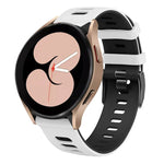 20mm two-color silicone watch band for Samsung Galaxy Watch 5 in black and white on a stylish smartwatch.