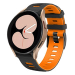 20mm two-color silicone watch band for Samsung Galaxy Watch 5 in black and orange color scheme.