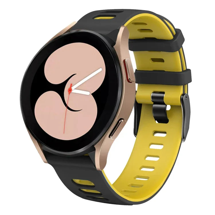 20mm two-color silicone watch band for Samsung Galaxy Watch 5 in black and yellow design.