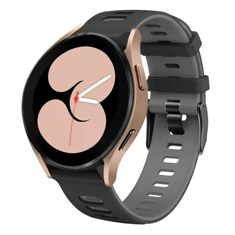 20mm two-color silicone watch band for Samsung Galaxy Watch 5 in black and gray, showcasing a sleek, modern design.