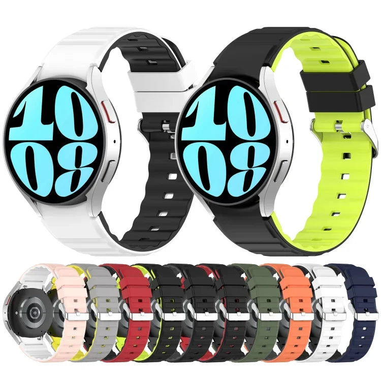 Two Color Horizontal Silicone Watch Band, For Samsung Galaxy Watch 4, For Samsung Galaxy Watch 4 Classic 46mm, For Samsung Galaxy Watch 3 41mm
