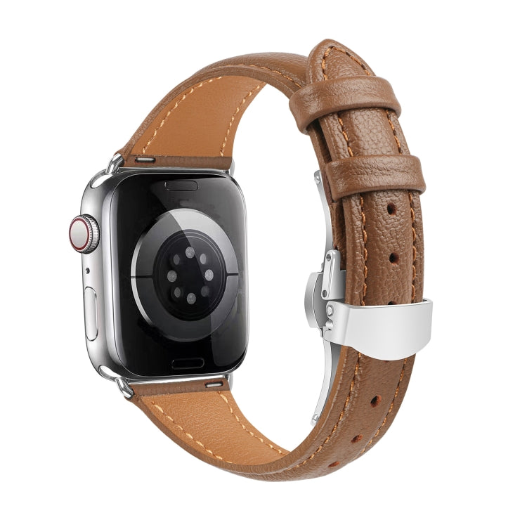 Plain Leather Butterfly Buckle Watch Band, For Apple Watch SE 2023 44mm, For Apple Watch SE 2023 40mm, For Apple Watch Ultra 2 49mm, For Apple Watch Series 9 45mm