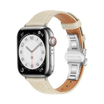 Plain Leather Butterfly Buckle Watch Band, For Apple Watch SE 2023 44mm, For Apple Watch SE 2023 40mm, For Apple Watch Ultra 2 49mm, For Apple Watch Series 9 45mm