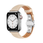 Plain Leather Butterfly Buckle Watch Band, For Apple Watch SE 2023 44mm, For Apple Watch SE 2023 40mm, For Apple Watch Ultra 2 49mm, For Apple Watch Series 9 45mm