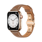 Plain Leather Butterfly Buckle Watch Band, For Apple Watch SE 2023 44mm, For Apple Watch SE 2023 40mm, For Apple Watch Ultra 2 49mm, For Apple Watch Series 9 45mm