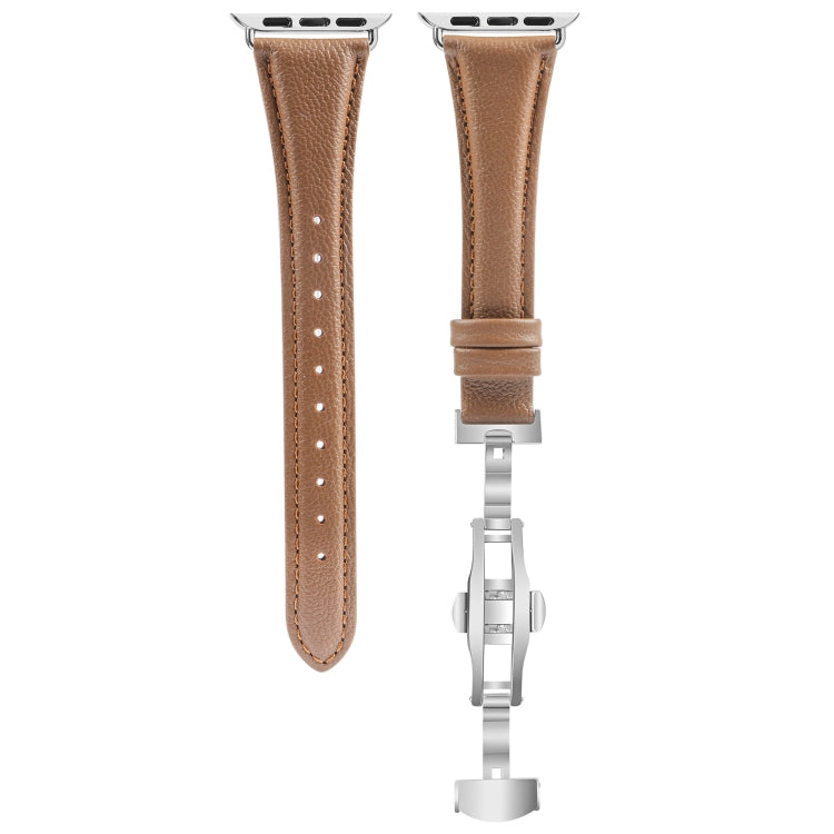 Plain Leather Butterfly Buckle Watch Band, For Apple Watch Series 9 41mm, For Apple Watch Ultra 49mm, For Apple Watch Series 8 41mm, For Apple Watch Series 8 45mm