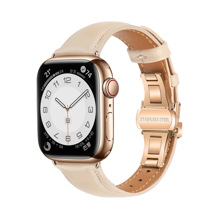 Plain Leather Butterfly Buckle Watch Band, For Apple Watch Series 9 41mm, For Apple Watch Ultra 49mm, For Apple Watch Series 8 41mm, For Apple Watch Series 8 45mm