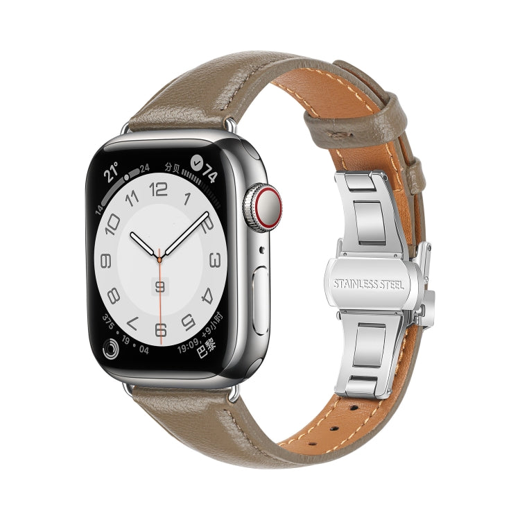 Plain Leather Butterfly Buckle Watch Band, For Apple Watch Series 9 41mm, For Apple Watch Ultra 49mm, For Apple Watch Series 8 41mm, For Apple Watch Series 8 45mm