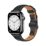 Plain Leather Butterfly Buckle Watch Band, For Apple Watch Series 9 41mm, For Apple Watch Ultra 49mm, For Apple Watch Series 8 41mm, For Apple Watch Series 8 45mm