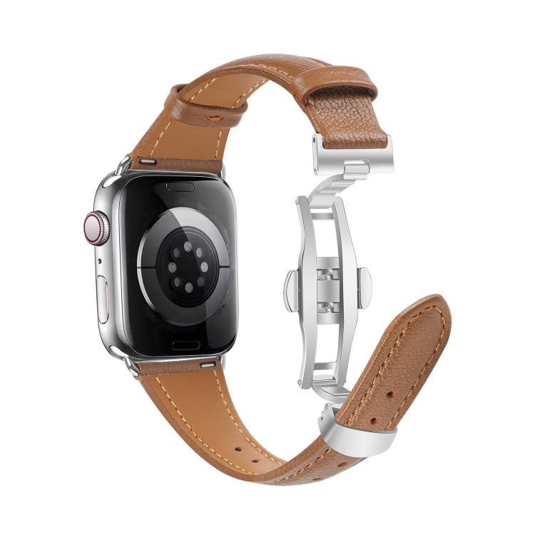 Plain Leather Butterfly Buckle Watch Band, For Apple Watch Series 6 40mm, For Apple Watch Series 6 44mm, For Apple Watch Series 5 44mm, For Apple Watch Series 5 40mm