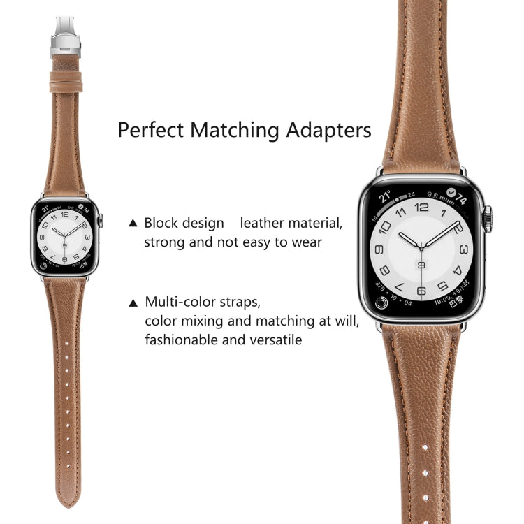 Plain Leather Butterfly Buckle Watch Band, For Apple Watch Series 6 40mm, For Apple Watch Series 6 44mm, For Apple Watch Series 5 44mm, For Apple Watch Series 5 40mm