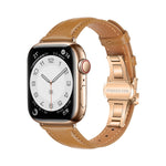Plain Leather Butterfly Buckle Watch Band, For Apple Watch Series 6 40mm, For Apple Watch Series 6 44mm, For Apple Watch Series 5 44mm, For Apple Watch Series 5 40mm